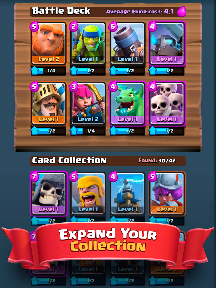 Cómo subir de nivel las cartas en Clash Royale